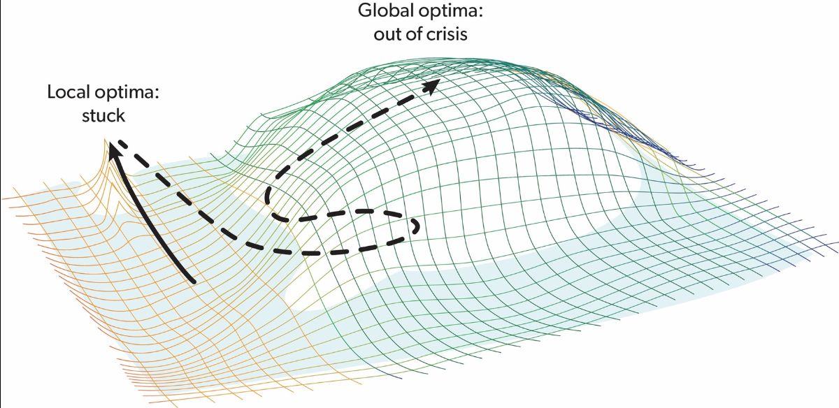 Graphic indicanting the local and global optima